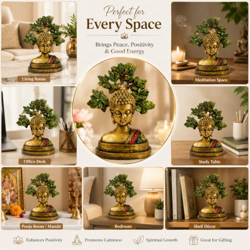 Image of ZAICUS Buddha Head with Bodhi Tree Showpiece for Home & Office Decor | Decorative Figurine for Home Styling, Office Desk Accessories, Yoga Space, Prayer Corner & Shelf Decoration