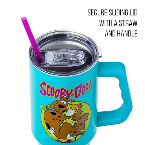 Image of Silver Buffalo Scooby-Doo Stainless Steel Tumbler with Handle Featuring Shaggy and Scooby-Doo, Fits in Standard Cup Holder, 40 Ounces (Pack of 12)