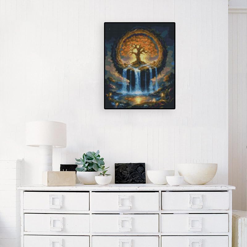 Image of Tree of Life Stamped Cross Stitch Kits - Waterfall Needlepoint Counted Cross Stitch Kits for Beginners Adults Patterns Crossstitching Dimensions Embroidery Kits Arts and Crafts