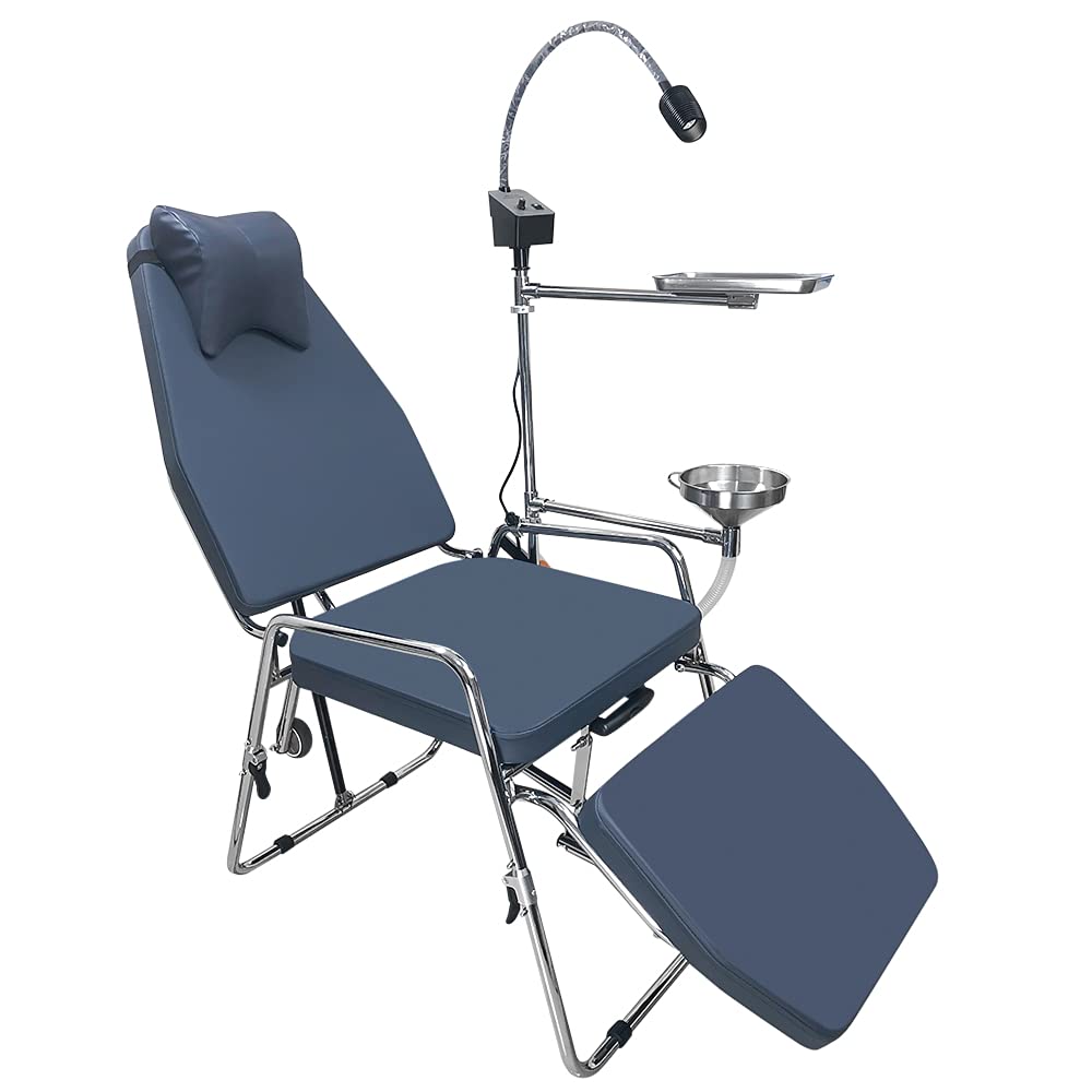 Portable Microfiber Leather Foldable Dental Chair With Stainless Steel Frame Instrument Tray And Light