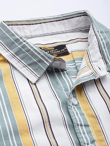 Image of The Indian Garage Co Men Regular Fit Striped Half Sleeves Cutaway Collar Casual Shirt