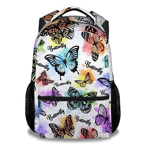 GIHSWE Butterfly Backpack for Kids Girls, 16" Cute Cartoon Backpack for School, Colorful Large Capacity Bookbag for Students, Backpack Gifts for Butterfly Lovers
