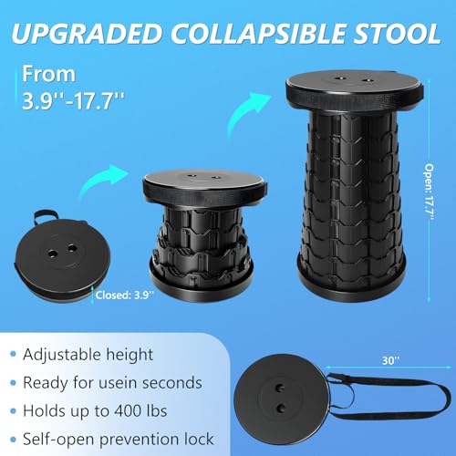 Image of Upgraded Collapsible Stool, Portable Telescopic Seat, Folding Stool for Camping Gardening Fishing Hiking BBQ