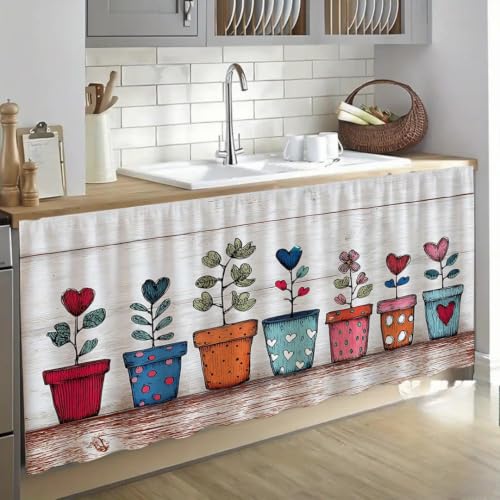 Image of Kitchen Curtains for Sink | Premium Printed Under-Sink Skirt for Kitchen Counter | Washable & Dustproof Rod Pocket Curtain | Home & Cooking Theme Decor (150cm x 70cm) (Flower Port)