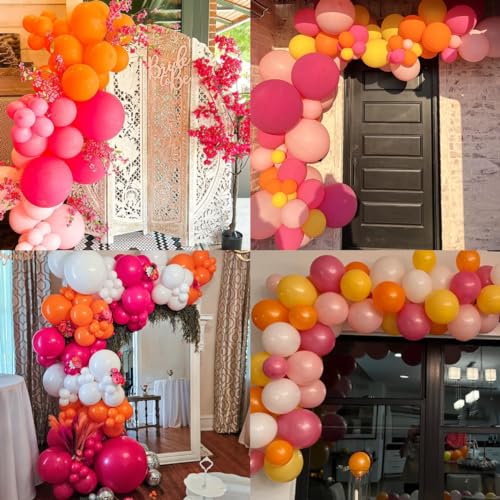Image of Boho Daisy Balloons Arch Kit, 142Pcs Hot Pink and Orange Balloons Garland Kit 12 10 5 Inch Pink Orange Yellow Latex Balloons for Boho Girls Women Birthday Baby Shower Wedding Party Decoration