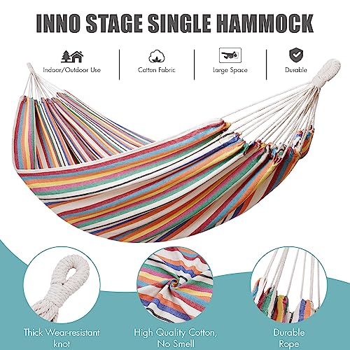 Image of INNO STAGE Brazilian Hammock with Tree Straps - Cotton Hammocks Portable Hammock with Carry Bag for Backyard, Porch, Outdoor and Indoor Use Mixcolor