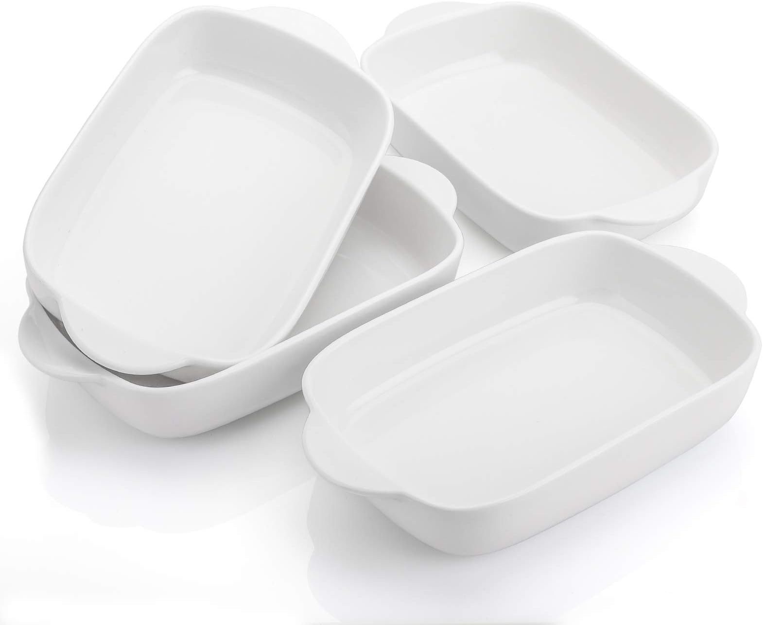 4 Pieces Bakeware Set, White Porcelain Baking Dish Bowl, 7.5 x 5 inch Rectangular Baking Pans for Cooking, Banquet and Daily Use