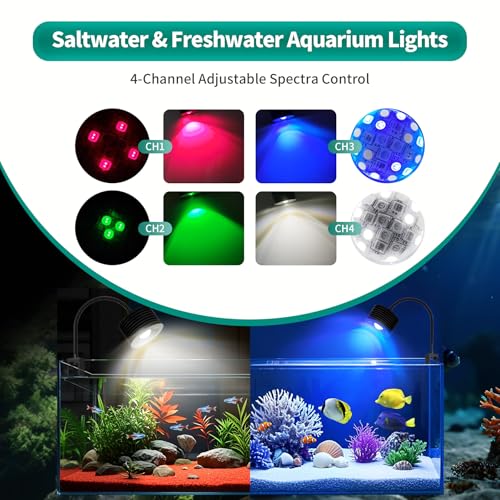 Image of Lominie LED Aquarium Light, Full Spectrum Coral Reef Light, Remote Control Dimmable Fish Tank Lamp, Clip-on Saltwater Aquarium Light