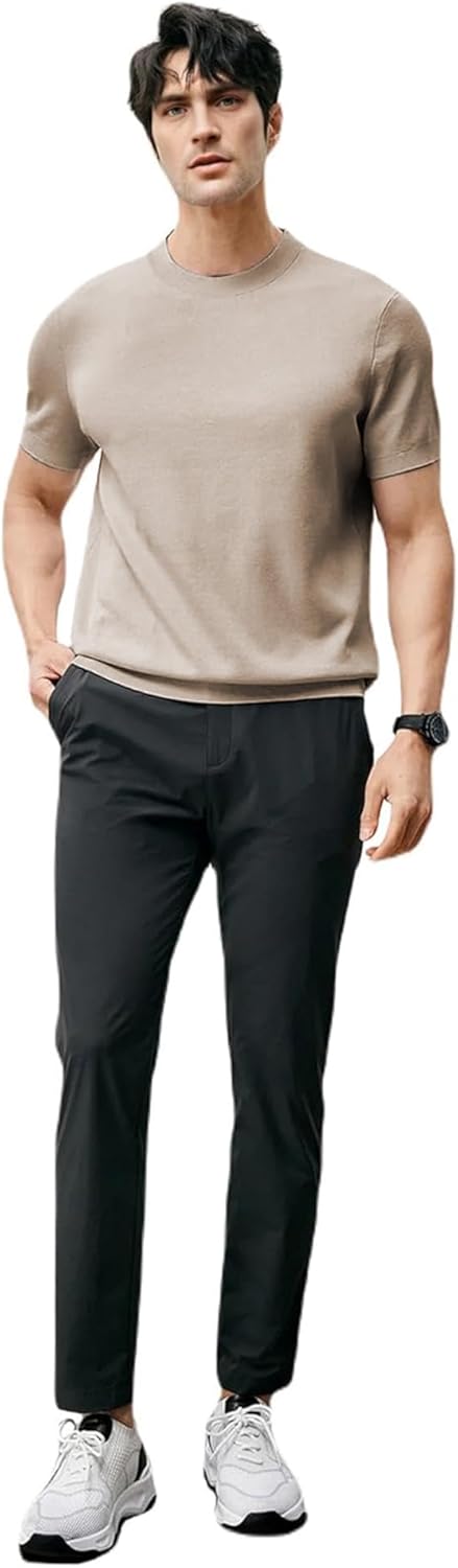 Fioboc Mens Shirts Knit Crew Neck Premium Moisture Wicking Shirt Short Sleeve Summer Tops S-4XL - Image 2