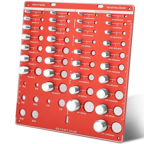 Thread Gauge Checker, 34 Nut & Bolt Thread Size Checker with Aluminum Alloy 8 Drill Bit Gauge, Thread Gauge Identifier for 19 Standard & 15, Aluminum Board Steel Bolts