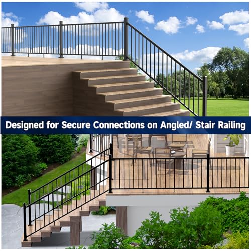 Image of Egadis 4 Pack Aluminum Adjustable Railing Bracket with Stair Foot, Deck Railing Bracket Connector, Black Textured AAMA 2604 Powder-Coat Finish Modular Rail System(Universal Brackets)