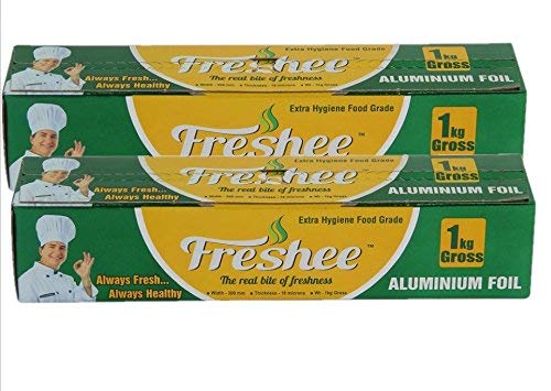 Image of Freshee Aluminium Foil Roll 1 Kg Gross 18 Micron (Pack of 2), for Cooking, Baking, ISO 9000 Certified