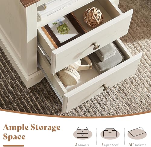 Image of AMERLIFE 3 Piece Bedroom Set, Including Farmhouse Queen Size Bed Frame with 4 Drawers, Nightstands Set of 2 with Charging Station for Bedroom, White