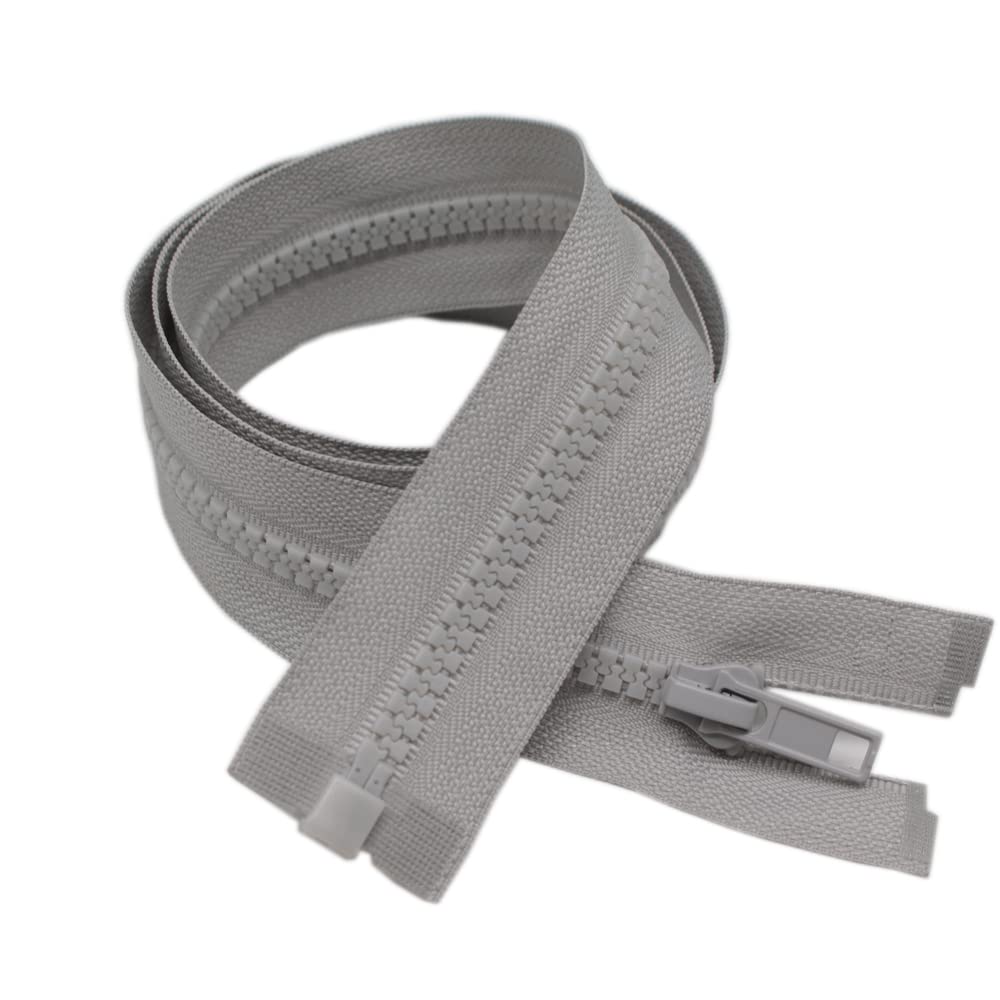 KGS 2 Cerniere Lampo In Plastica 5 Mm Divisibili - Grigio, 60 Cm, Per Giacche E Giubbotti