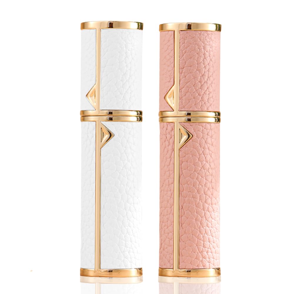 5 ml rozpylacz perfum podróżny do wielokrotnego napełniania, 2 szt., butelka na perfumy z dolnym napełnianiem, mini dozownik wody kolońskiej, lekki przenośny rozpylacz (biało-różowy)
