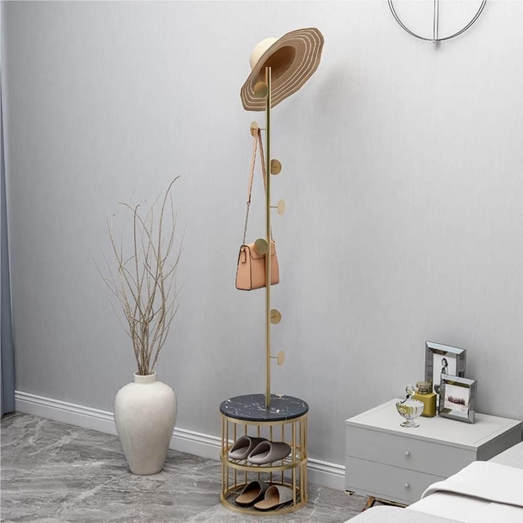 ポールハンガー 金属製コートラック 自立型大理石ベースシート フック8