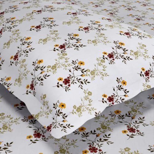 Image of Haus & Kinder Double Bed Bedsheet for Queen Size Bed with 2 Pillow Covers 90 Inch x 100 Inch | Premium Soft & Silky Pure Cotton 144 TC Flat Double Bedsheet | Secret Garden Mustard