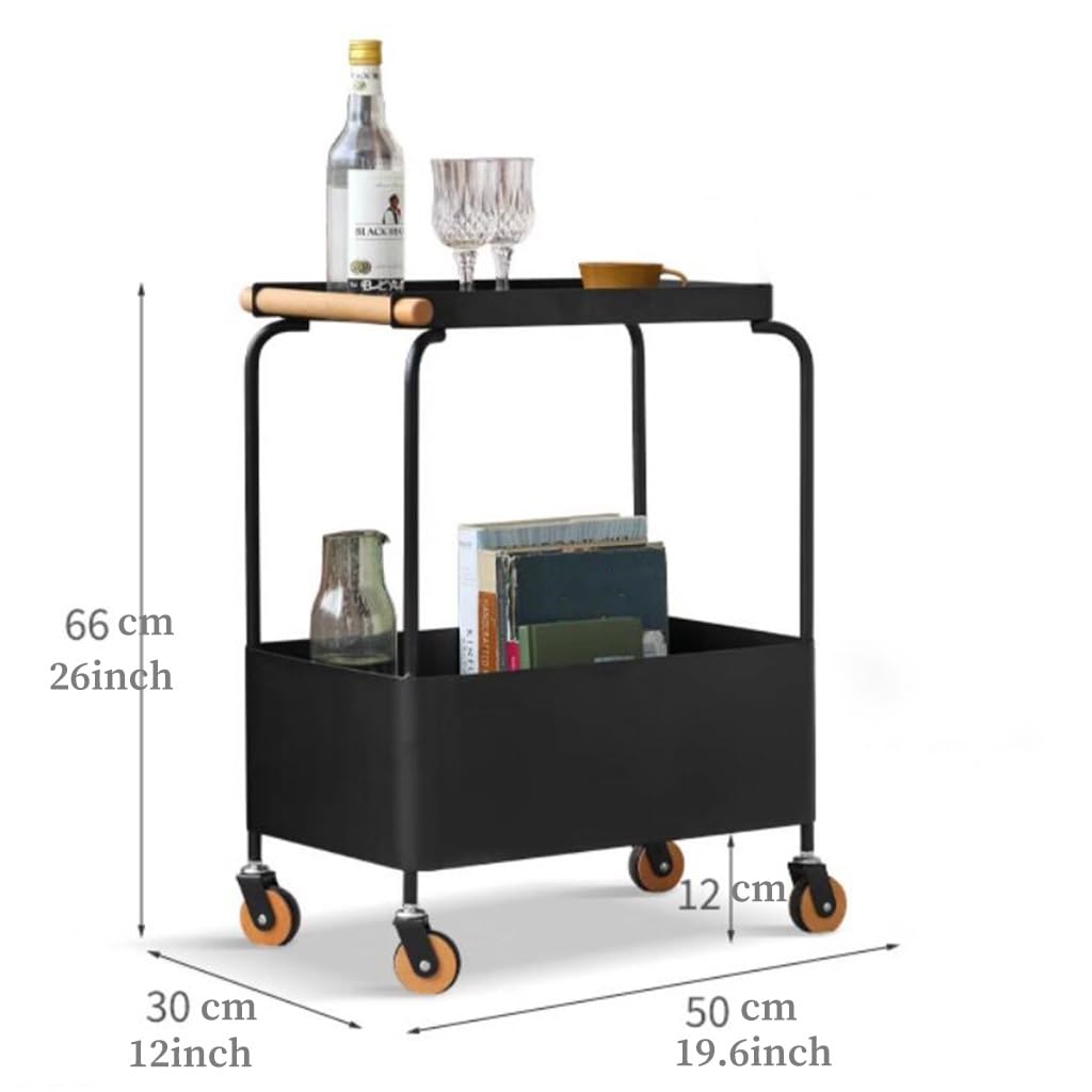 2-stöckiger Metallwagen mit Griff & feststellbaren Rädern Küche(/Black)