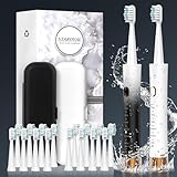 STAROYAL 2 Pack Sonic IPX8 Waterproof Electric Toothbrush for Adults with 16 Brush Heads, Battery Powered & Fast Charging, 6 Clean Modes Smart, Smart Time Reminder Travel Electric Toothbrush