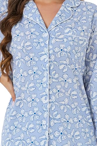 Image of LUBOT 100% Cotton Pajamas for Women Pajama Set 2 Piece PJ Sleepwear Set Soft Ladies Button Knit Long Sleeve Loungewear XS-XXL