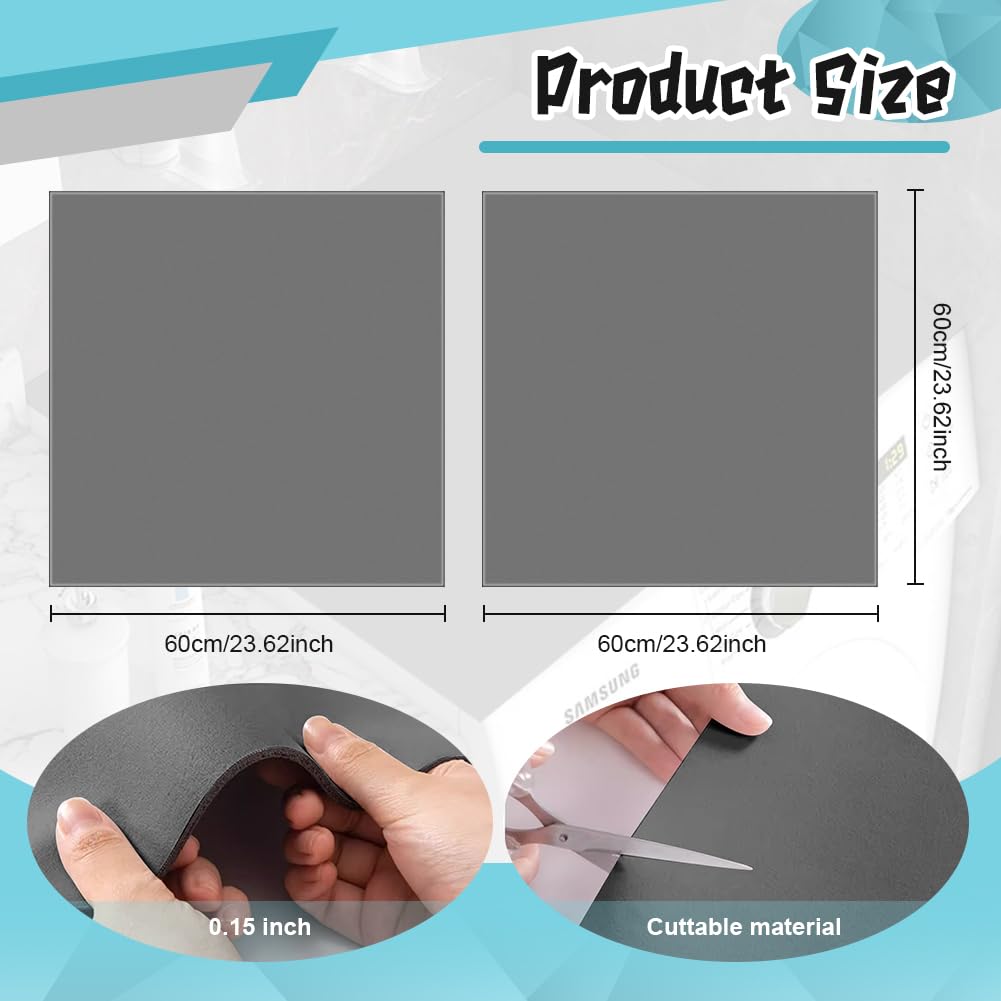 2 Tappetini Antiscivolo Per Lavatrice - 60x60 Cm, Assorbenti E Lavabili