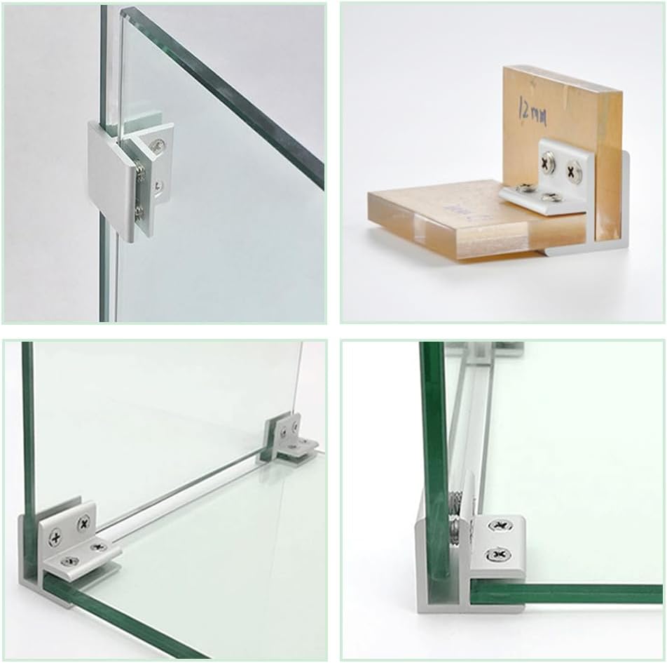 4Pcs 90 Degrees Glass Clamp, Silvery Aluminum Alloy, Wall Mount, 10mm Thick Glass/Wood Board, Shelf Brackets