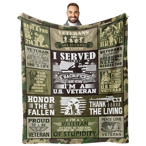 FTEFueie Veterans Day Gifts Gifts for Veterans Men Father Friend Boys Hard Head Veteran Navy/Air Force/Marine Corps Veteran Gift Army Military Throw Blanket Patriotic Blanket 50x 60