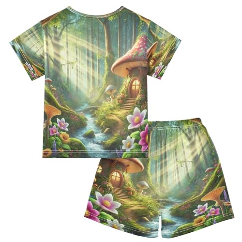 Mushroom House Pajama Set Short Sleeve Pajamas Shorts Sets Cotton PJS 2 Piece Clothes Set 5Y2