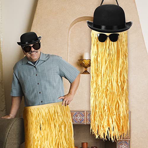 image for Sintege 3 Pcs Halloween Black Bowler Derby Hat raffia Hula Skirt Polar