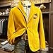 ZEFOTIM Corduroy Jacket Men One Button Mens Jackets Casual Stylish Yellow Corduroy Slim Fit Black Blazer Tuxedo with Pockets Travel Christmas Jacket for Men Mens Christmas Blazer Yellow M