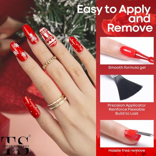 Image of THR3E STROKES Gel Nail Polish Set - 6 Colors Gel Polish Glitter Burgundy Sparkle Bloody Red Nail Polish Gel Manicure DIY Salon Nail Art Gifts (ROJA RED 888), 7.5 ml, Glossy Finish