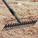 JAOTREL 36'' Bow Rake Heavy Duty Garden Rake with Stainless Steel Handle, 17 Steel Tines Metal Head Rake Tool for Loosening Soil Gathering Leaf Leveling Lawn Farming Land Management Yarn Thatch Rake