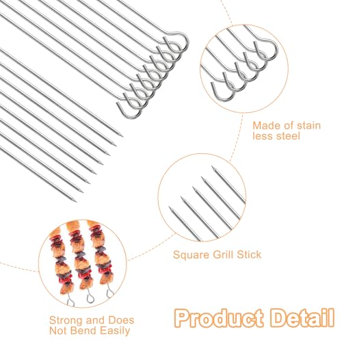 HX-pyahgtv 20 Stück Schaschlikspieße, 20cm Grillspieße Edelstahl, Lange Fleischspieße Wiederverwendbare Grillspieße, Rouladennadeln für Marshmallows, Schokolade, Snacks und Gemüse