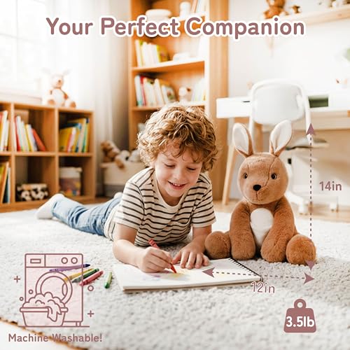 Image of Niuniu Daddy Weighted Stuffed Animals, 14 in 3.5 lb Kangaroo Plush Pillow | Heavy sensory lap pad, lying body pillow for sleeping, machine wash, huggable gift for kids and adults