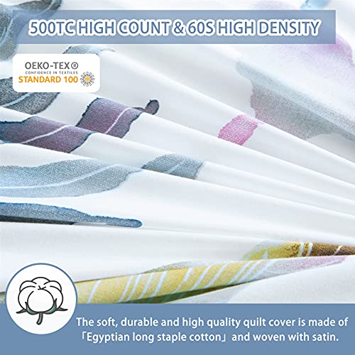 MILDLY 100% Long-Staple Cotton Duvet Cover Set Palm Leaf Pattern Printed Comforter Cover 3pcs, Ultra Soft & Breathable Bedding Set