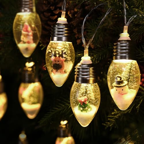4Pcs 26FT Christmas Snow Globe String Lights, 40 LED Bulbs String Lights for Christmas Tree, Battery Powered Lights Christmas Indoor Decoration with Cute Ornaments for Home Bedroom Garden Xmas Decor