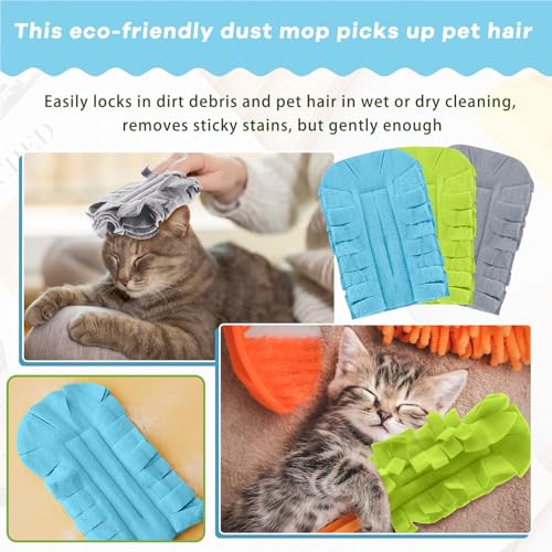 Image of Zubebe 12 Pcs Reusable Duster Refills Fleece,Blue,Green,Grey | Soft Polyester Fiber Flat Duster Refill Multi Surface Washable Cleaning Pad Tools for Home, Blinds, Car, Pet, Furniture, Fans