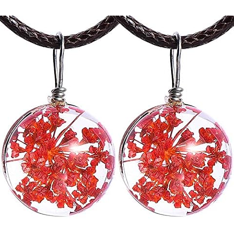 Pavaruni Real Flower Pendant 2 Pack Handmade Glass Necklace Original Gift (Gypsophila_Orange) Cover