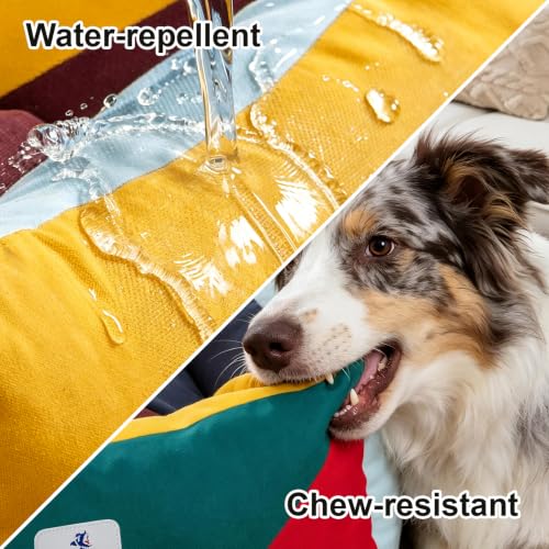 Image of Canvas Dog Bed, Cotton Dog Beds Large Sized Dog, Orthopedic Bed with Washable Removable Cover, Durable 290 GSM Cotton Anti-chewing Pet Bed with Anti-Slip Bottom (38 inchx30 inchx12 inch, Red&Yellow&Green)
