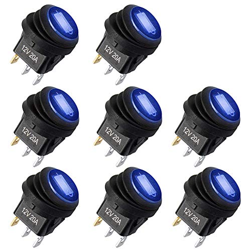 Bkinsety 8 Piezas Interruptor LED Basculante 12V/20A Impermeable Botón Redondo Interruptor Basculante para Auto Bote Camión(Azul)
