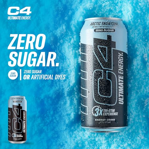 C4 Ultimate Sugar Free Energy Drink 16oz (Pack of 12) | Arctic Snow Cone | Pre Workout Performance Drink with No Artificial Colors or Dyes image 5