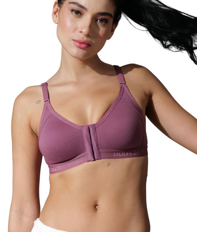 Image of BODYSIZE Cotton Front Open Bra for Women Daily Use | Non-Padded, Non-Wired | Sweat Absorbent Seamless Bra | Full Coverage Regular Wear | Twin Hook Adjuster (Cup Size: B)