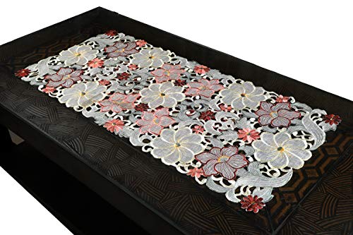 Image of MONKDECOR Design - 022 Tissue Cutwork Centre / Dining Table Runner (Size- 16x33 Inches)- Maroon