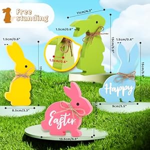 Wooden Bunnies Easter Decorations for The Home 4PCS Cute Bunny Table Decor with Jute Twine Bow Spring Decorations for Tiered Tray Party Favors Tabletop Indoor Gift RY 36FHJR