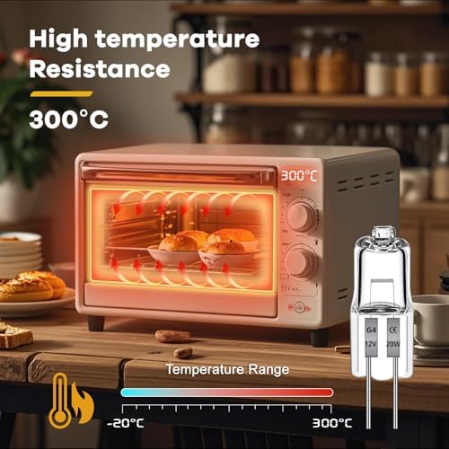 Morotty Pack of 12 G4 Halogen Light Bulbs 20 W 2700 K Warm White 240 lm Halogen Bulb G4 20 W 12 V to 300 C Halogen Dimmable Warm White for Cooker Hoods, Ovens, Microwaves - View 6