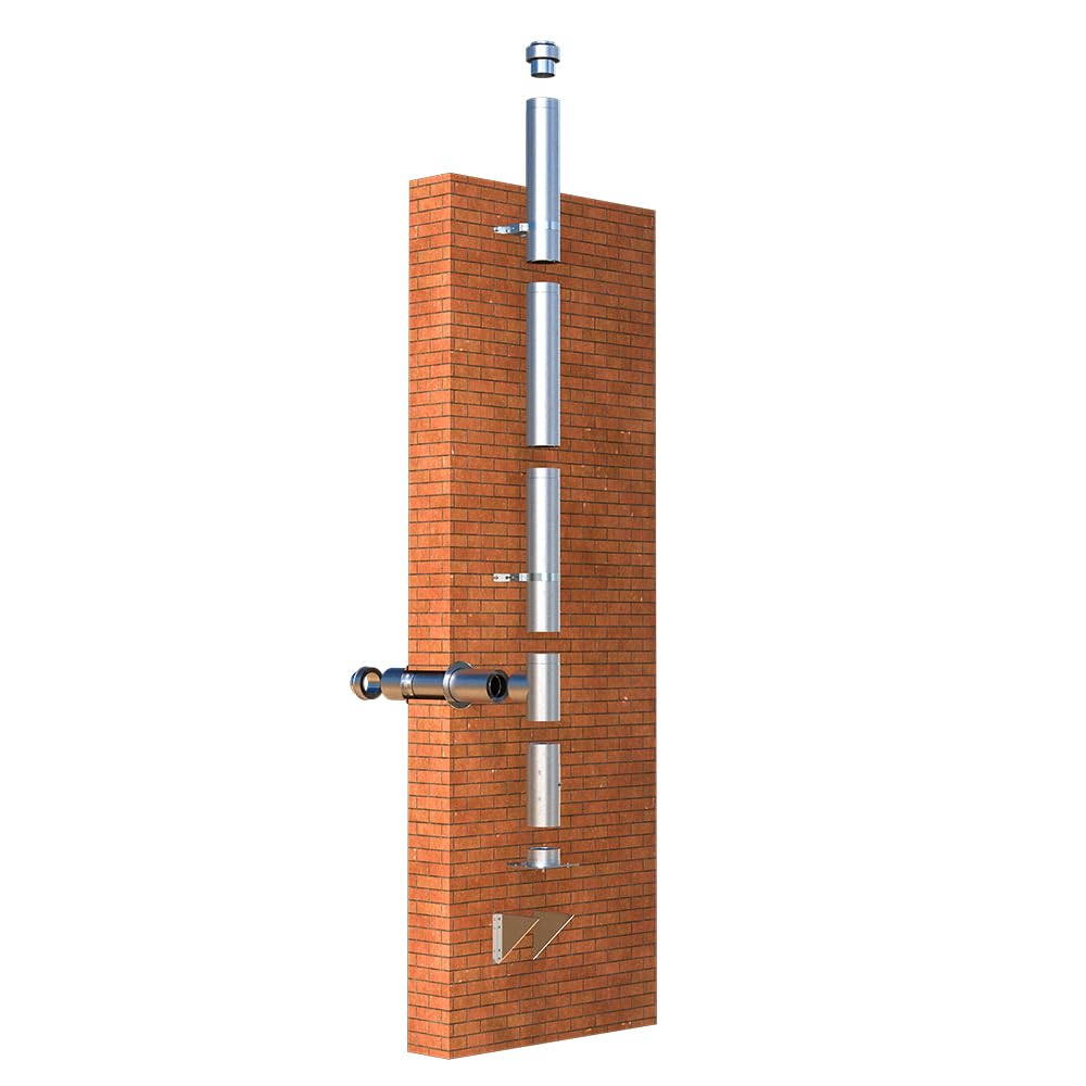 Edelstahlschornstein | Ø 150mm | Bausatz in allen Längen und Wandabständen | Edelstahl Schornstein Doppelwandig | Kaminbausatz Komplett | Steck-fit | wandabstand 50mm | 5.8m