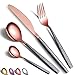 Set di posate 24 pezzi Rivestimento in oro rosa con manico nero Mars, acciaio inossidabile, rame, titanio, placcatura, coltelli, cucchiai, forchette, posate, set, utensili, set, posate, servizio,per 6