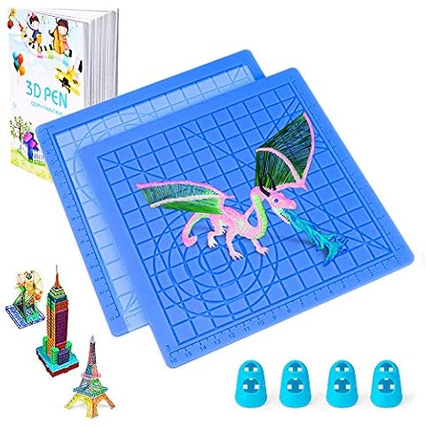 3D Printing Pen Mat, Gvoo 2 Pack Multi-Shaped Silicone 3D Pen Drawing Template Larger Heat Resistant Drawing Tools with 3D Pen Book, 4 Finger Caps and Copy Board Cover