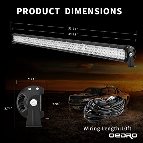 Image of OEDRO 52 Inch LED Light Bar Triple Row 758W Work Light Spot Flood Combo | Off Road Light LED Driving Fog Lights Boat Lighting Fit for UTV ATV Truck SUV w /Wiring Harness