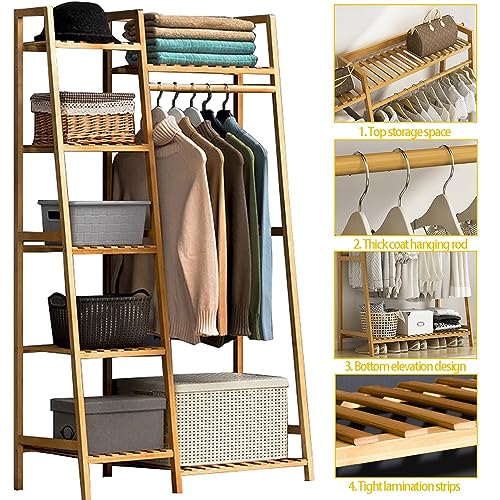 Solution de rangement élégante en bambou, dressing ouvert avec 7 étagères